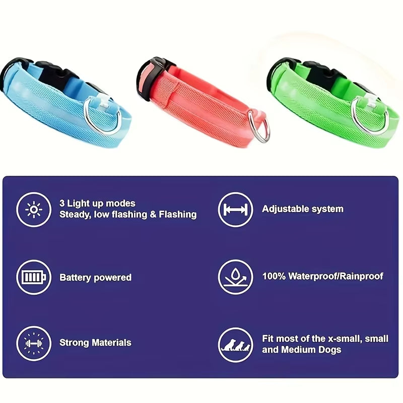 Nylon LED Night Safety Flashing Glow in the Dark Dog Leash Dogs Luminous Fluorescent Pet Dog Collar